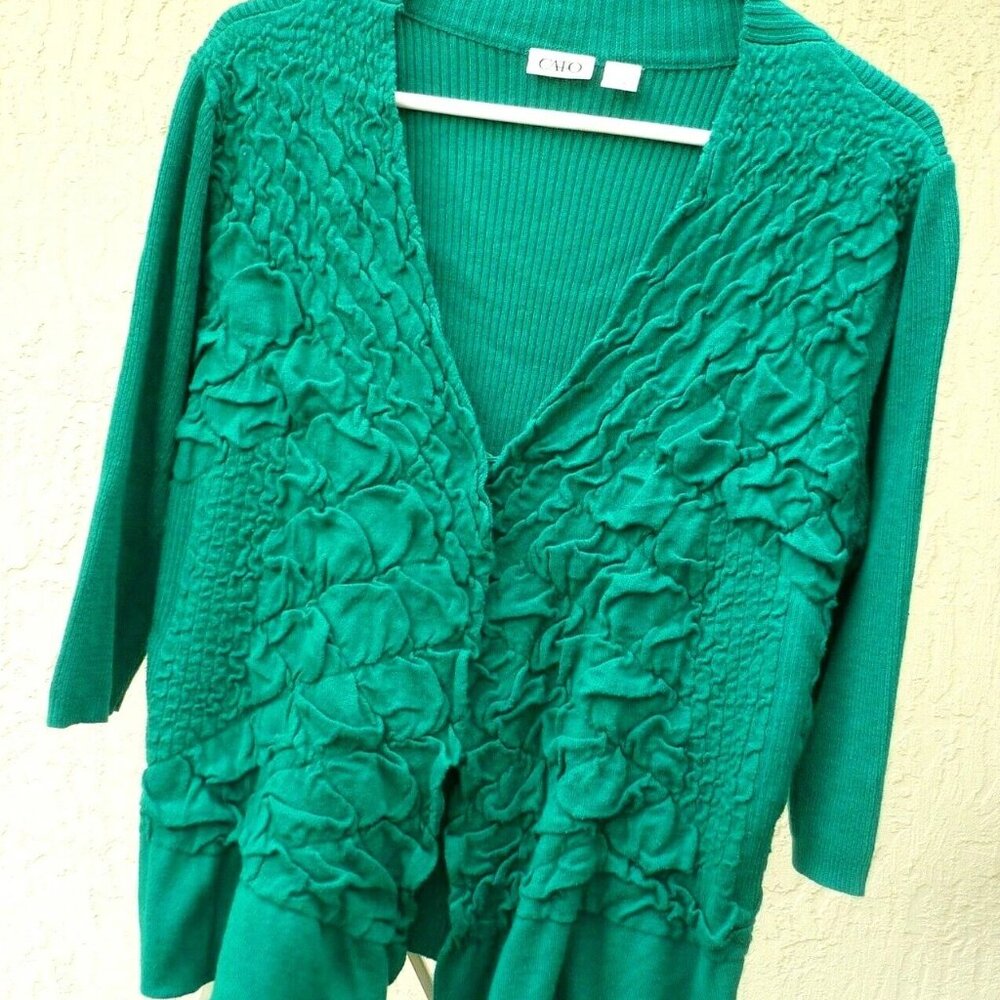 NWOT Cato emerald, green ruffled cardigan sweater, 14/16W